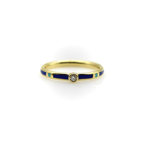 18K Gold Blue and Turquoise Enameled Ring with Diamond Accent ring Kirsten's Corner 