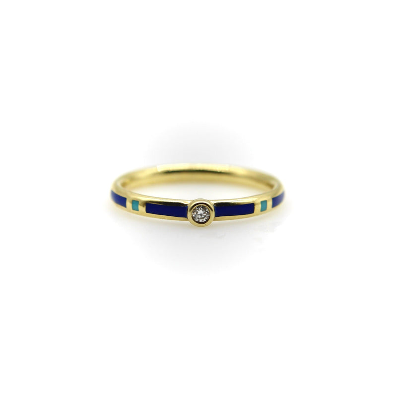 18K Gold Blue and Turquoise Enameled Ring with Diamond Accent ring Kirsten's Corner 