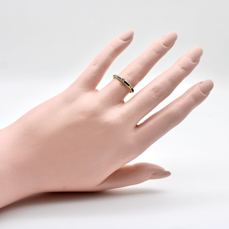18K Gold Blue and Turquoise Enameled Ring with Diamond Accent ring Kirsten's Corner 