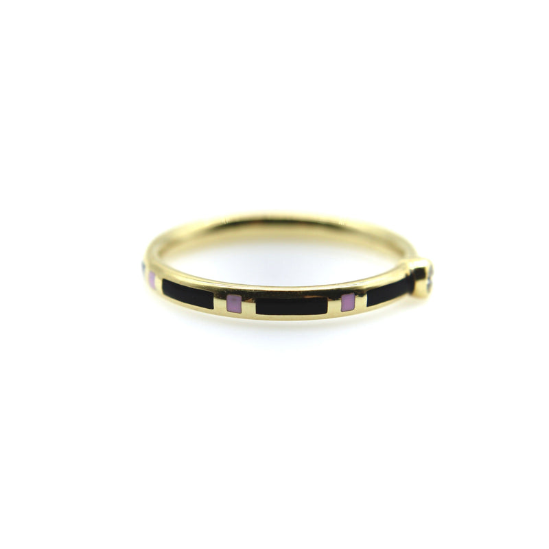 18K Gold Black and Pink Enameled Ring with Diamond Accent ring Kirsten's Corner 