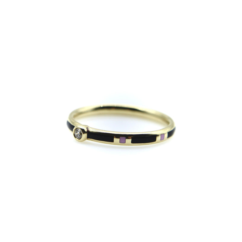 18K Gold Black and Pink Enameled Ring with Diamond Accent ring Kirsten's Corner 