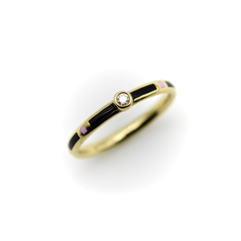 18K Gold Black and Pink Enameled Ring with Diamond Accent ring Kirsten's Corner 