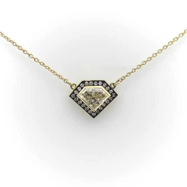 18K Gold Shield Shape Diamond Pendant with Diamond Halo Kirsten's Corner 