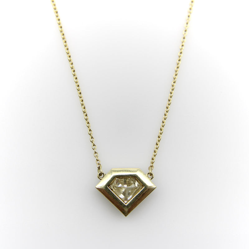 18K Gold Shield Shape Diamond Pendant with Diamond Halo Kirsten's Corner 