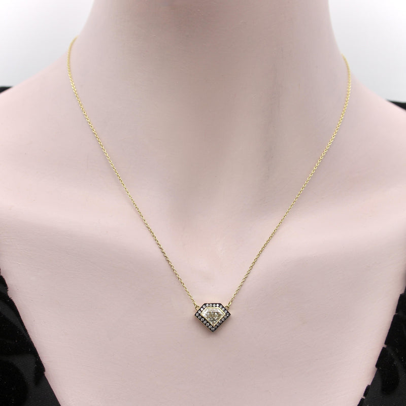 18K Gold Shield Shape Diamond Pendant with Diamond Halo Kirsten's Corner 