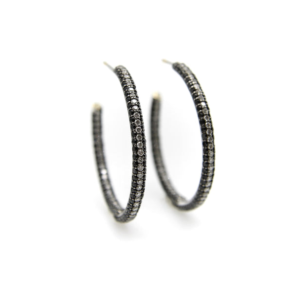 18K White Gold Black and White Diamond Hoop Earrings Kirsten's Corner 