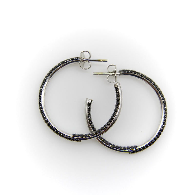 18K White Gold Black and White Diamond Hoop Earrings Kirsten's Corner 