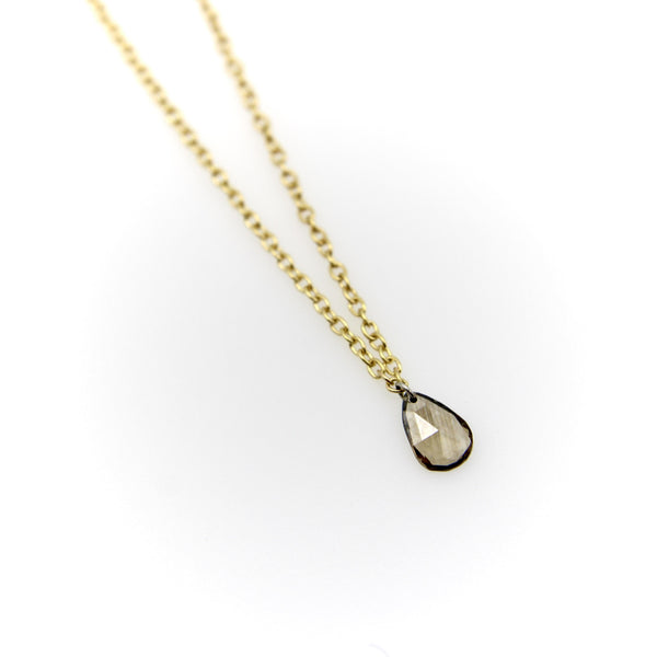 14K Gold Chocolate Dangling Pear-Shaped Diamond Drop Necklace Kirsten's Corner 