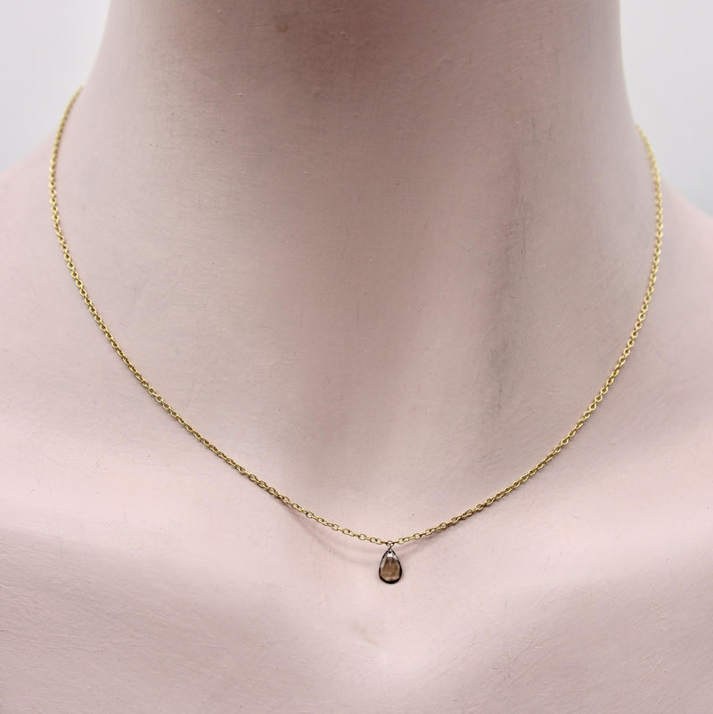 14K Gold Chocolate Dangling Pear-Shaped Diamond Drop Necklace Kirsten's Corner 