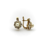 Victorian 14K Gold Diamond and Pearl Flower Dormeuse Earrings Kirsten's Corner 