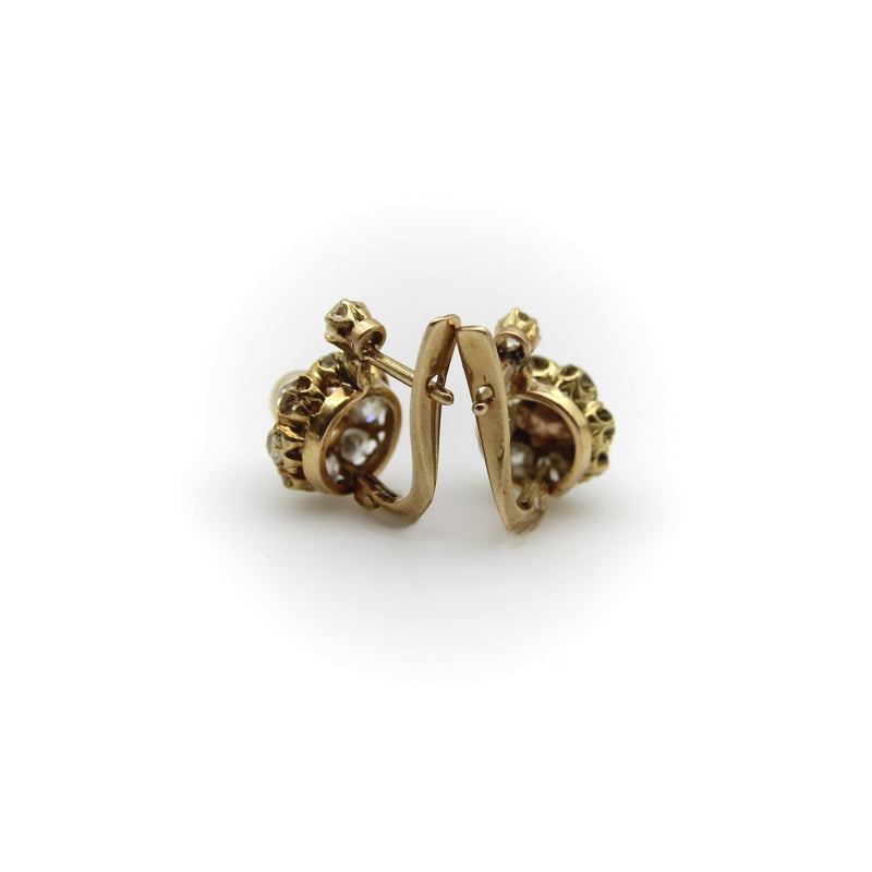 Victorian 14K Gold Diamond and Pearl Flower Dormeuse Earrings Kirsten's Corner 