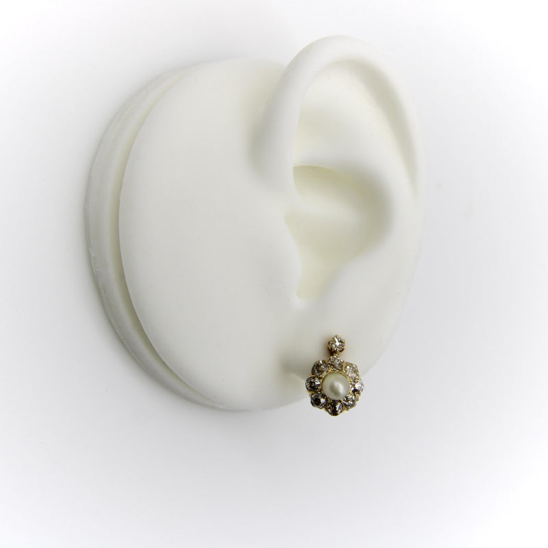 Victorian 14K Gold Diamond and Pearl Flower Dormeuse Earrings Kirsten's Corner 