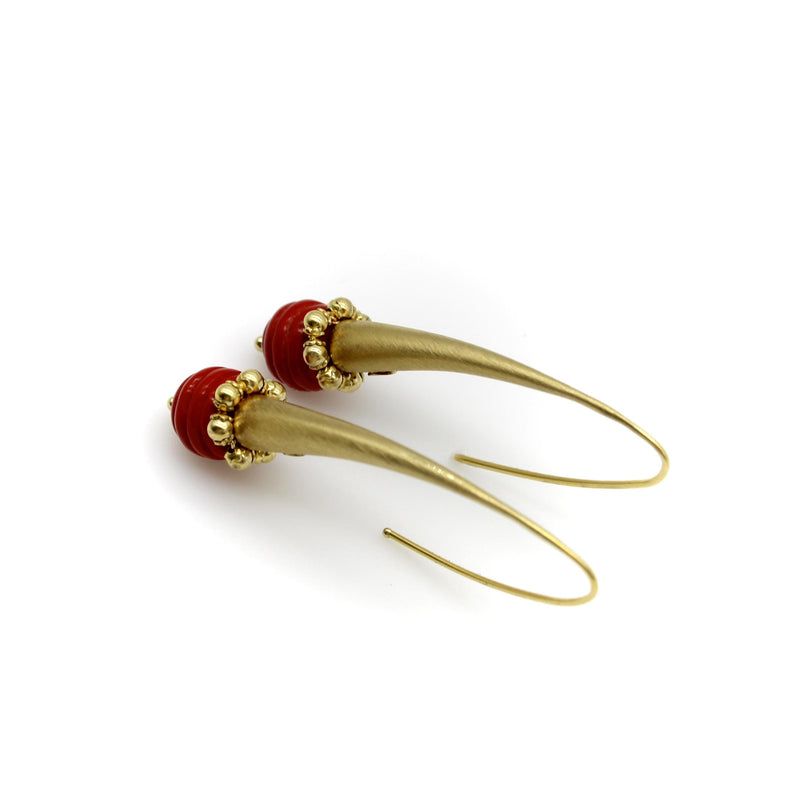 14K Gold Italian Modernist Dangle Earrings with Glass Orb Earrings Kirsten's Corner 