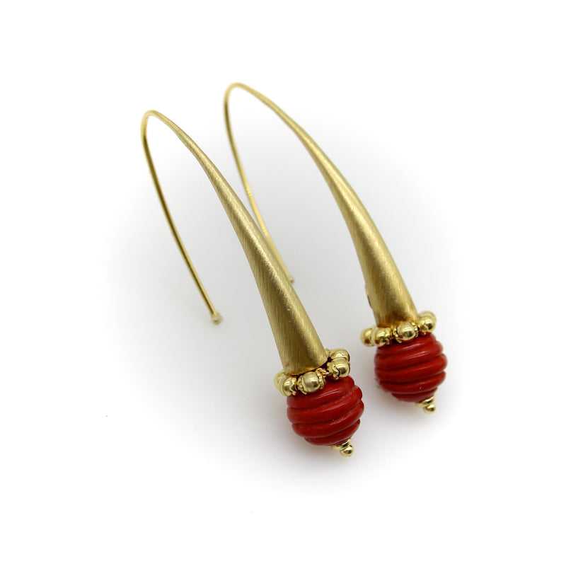 14K Gold Italian Modernist Dangle Earrings with Glass Orb Earrings Kirsten's Corner 