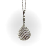 18K White Gold Diamond Drop Rock Crystal Necklace w/ Hand Engraved Cage Setting Kirsten's Corner 