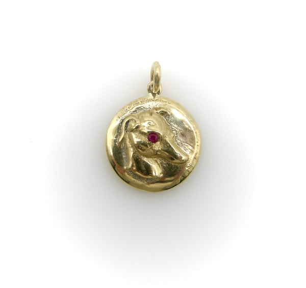 14K Gold & Ruby Victorian Inspired Signature Whippet Pendant-Charm Pendant, Charm Kirsten's Corner Jewelry 