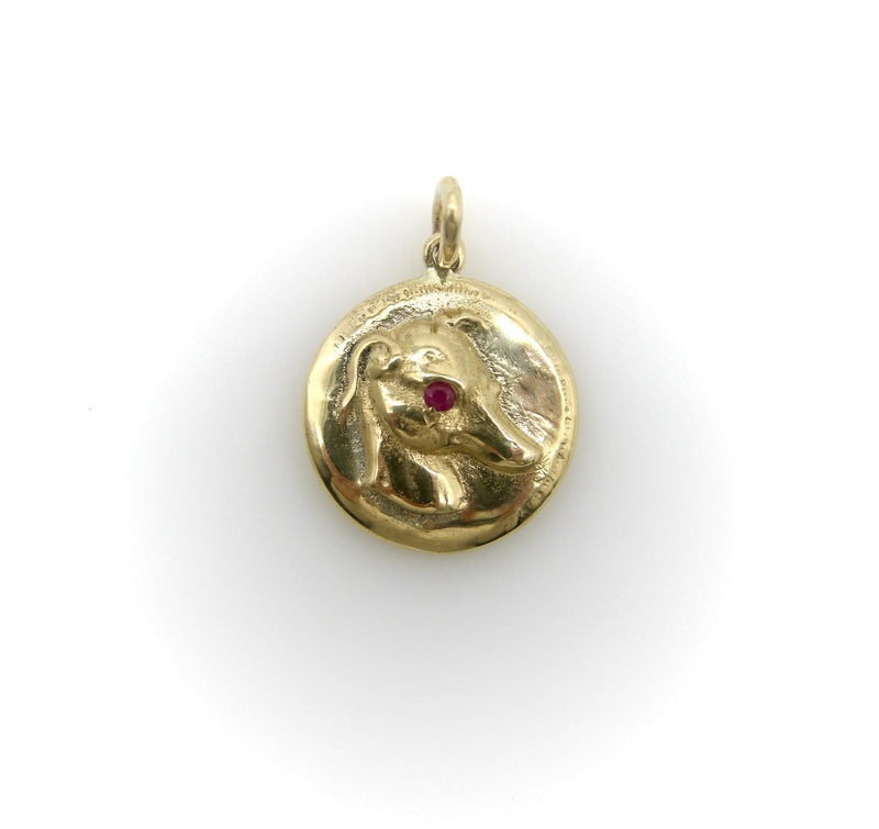 14K Gold & Ruby Victorian Inspired Signature Whippet Pendant-Charm Pendant, Charm Kirsten's Corner Jewelry 