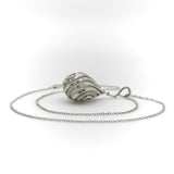 18K White Gold Diamond Drop Rock Crystal Necklace w/ Hand Engraved Cage Setting Kirsten's Corner 