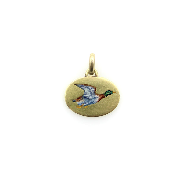 Art Deco 18K Gold and Enamel Mallard Duck Bird Charm jewelry Kirsten's Corner 