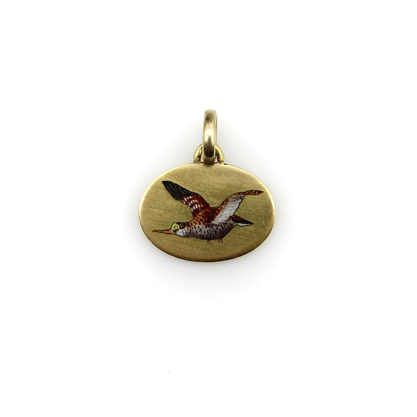 Art Deco 18K Gold and Enamel Sandpiper Bird Charm jewelry Kirsten's Corner 