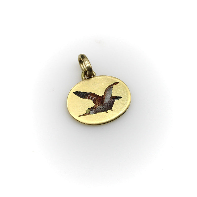 Art Deco 18K Gold and Enamel Sandpiper Bird Charm jewelry Kirsten's Corner 