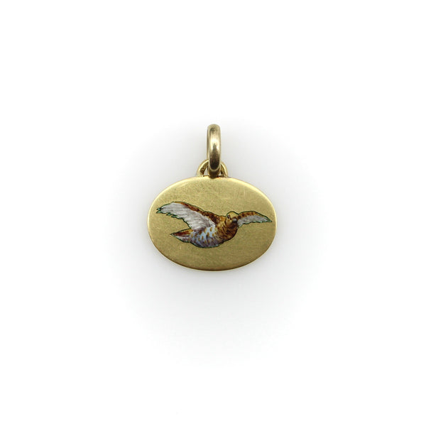 Art Deco 18K Gold and Enamel Dove Bird Charm jewelry Kirsten's Corner 