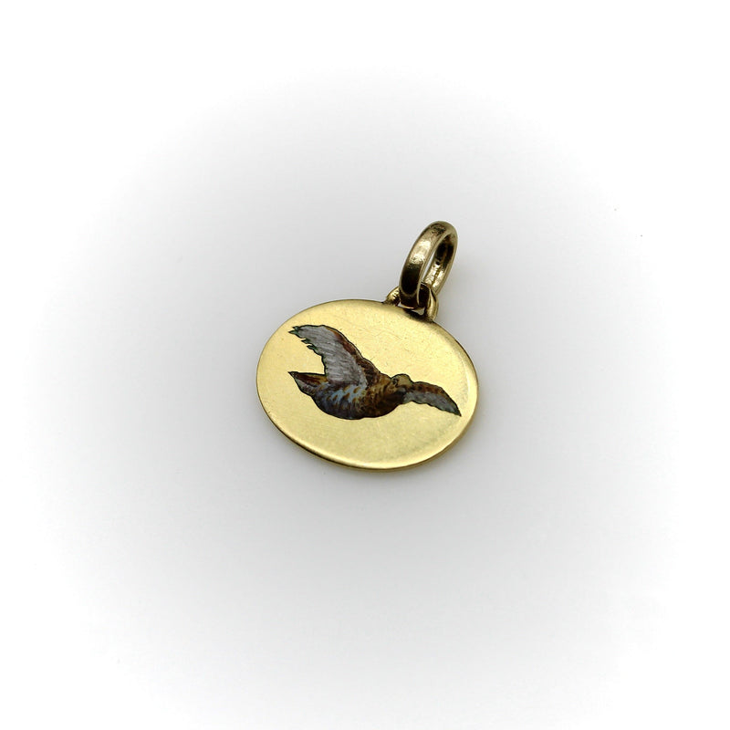 Art Deco 18K Gold and Enamel Dove Bird Charm jewelry Kirsten's Corner 