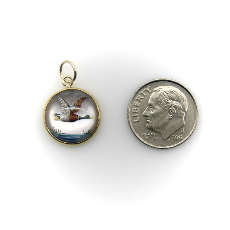 18K Gold Essex Crystal East-Flying Mallard Duck Charm Pendant, Charm Kirsten's Corner 