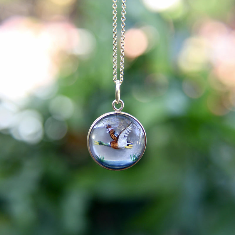 18K Gold Essex Crystal West-Flying Mallard Duck Charm Pendant, Charm Kirsten's Corner 