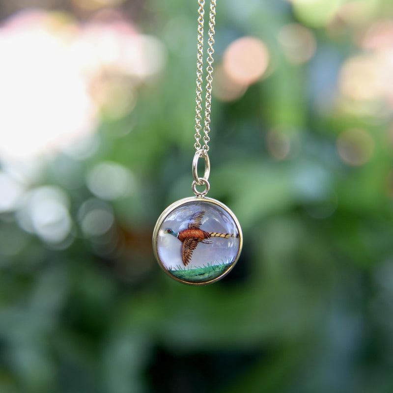 18K Gold Essex Crystal Pheasant Charm Pendant, Charm Kirsten's Corner 