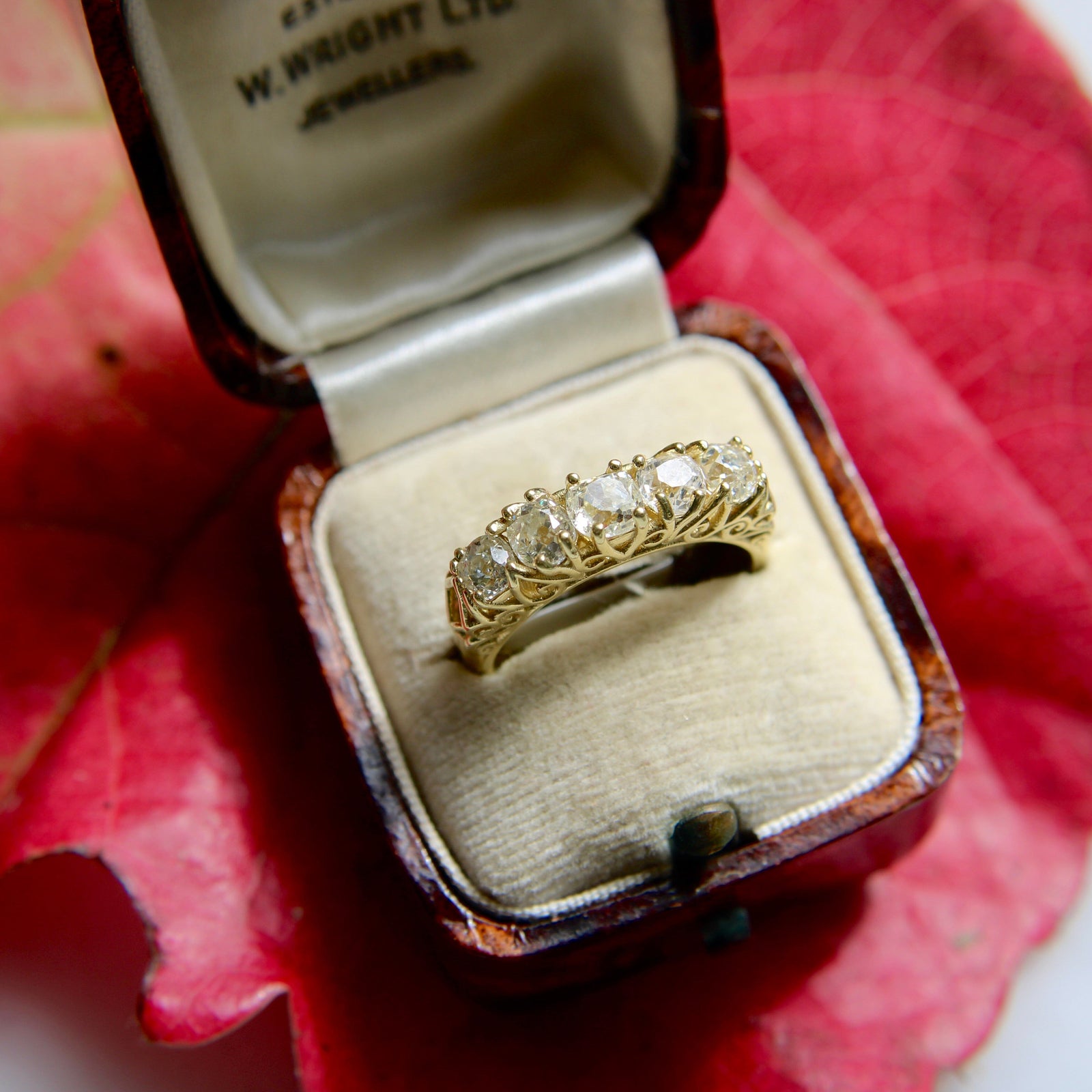 18K Gold Old Mine Cut Diamond Five Stone Ring | Kirsten's Corner