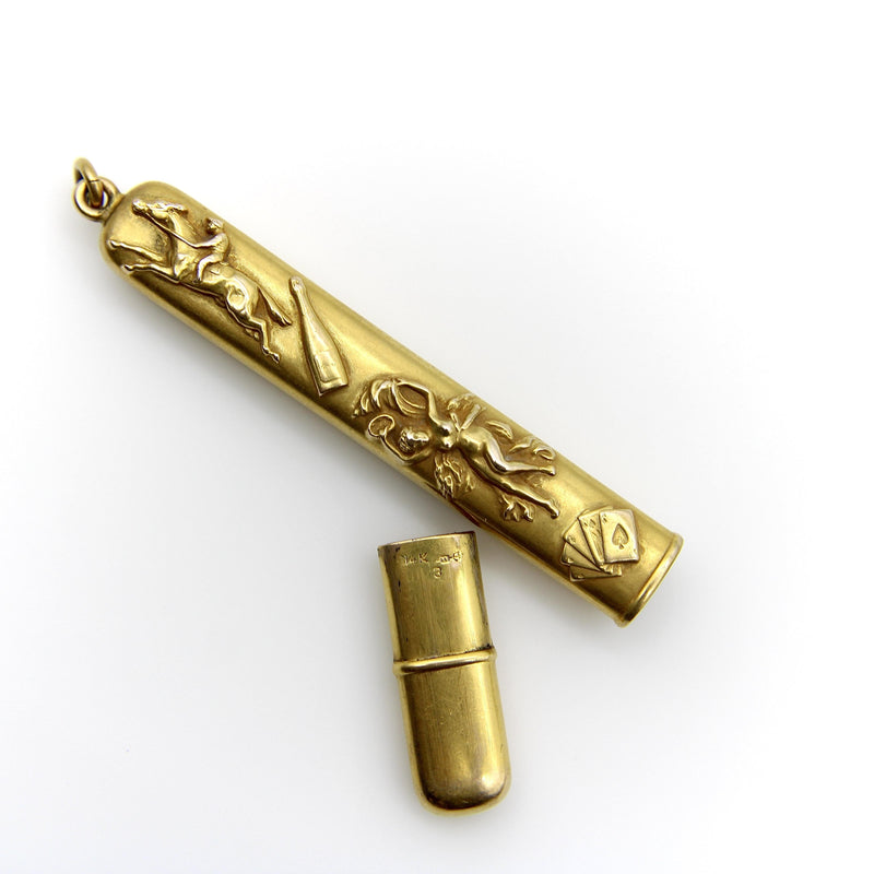 Edwardian 14K Gold Four Vices Pencil Case Pendant Kirsten's Corner 