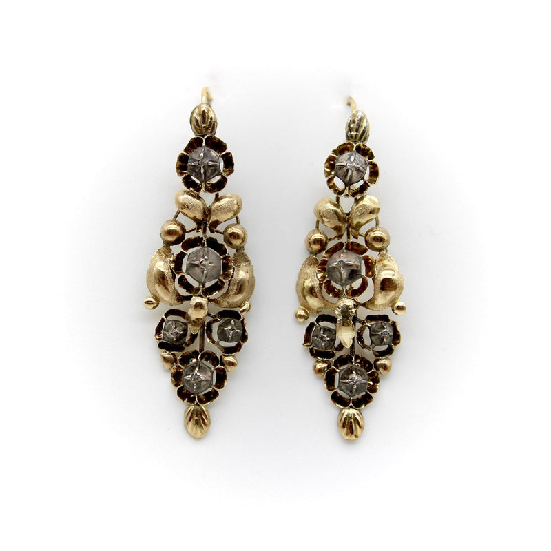 Victorian Spanish 18K Gold and Silver Diamond Earrings Kirsten's Corner 