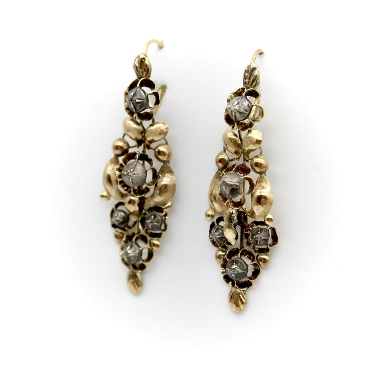 Victorian Spanish 18K Gold and Silver Diamond Earrings Kirsten's Corner 