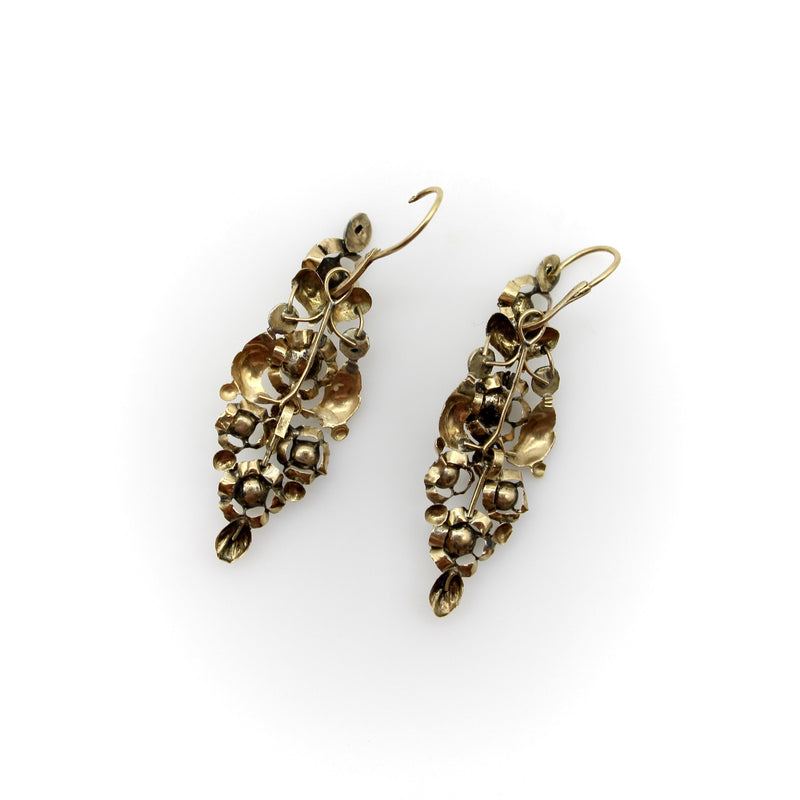 Victorian Spanish 18K Gold and Silver Diamond Earrings Kirsten's Corner 