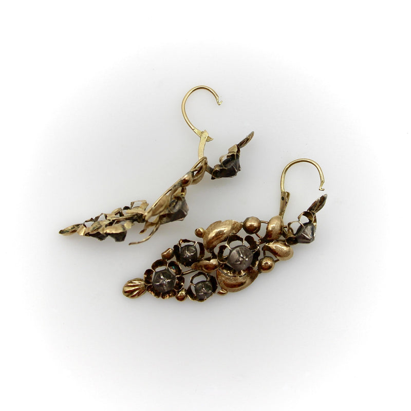 Victorian Spanish 18K Gold and Silver Diamond Earrings Kirsten's Corner 