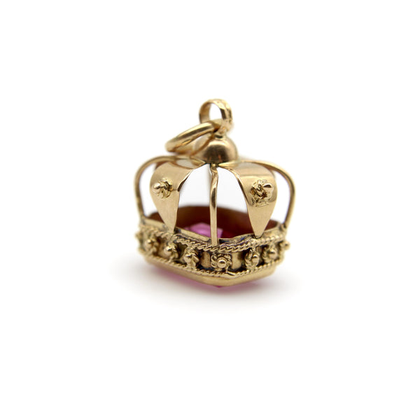 Vintage 18K Gold and Pink Sapphire Crown Pendant Pendant Kirsten's Corner 