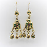 18K Gold Iberian Bird Emerald and Ruby Earrings Kirsten's Corner 