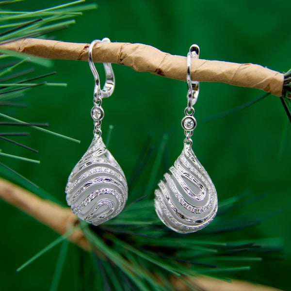 18K White Gold Diamond Drop Rock Crystal Earrings w/ Hand Engraved Cage Setting jewelry Kirsten's Corner 