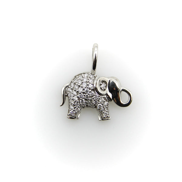 14K White Gold Elephant Charm with Pave Diamonds Charm Kirsten's Corner 