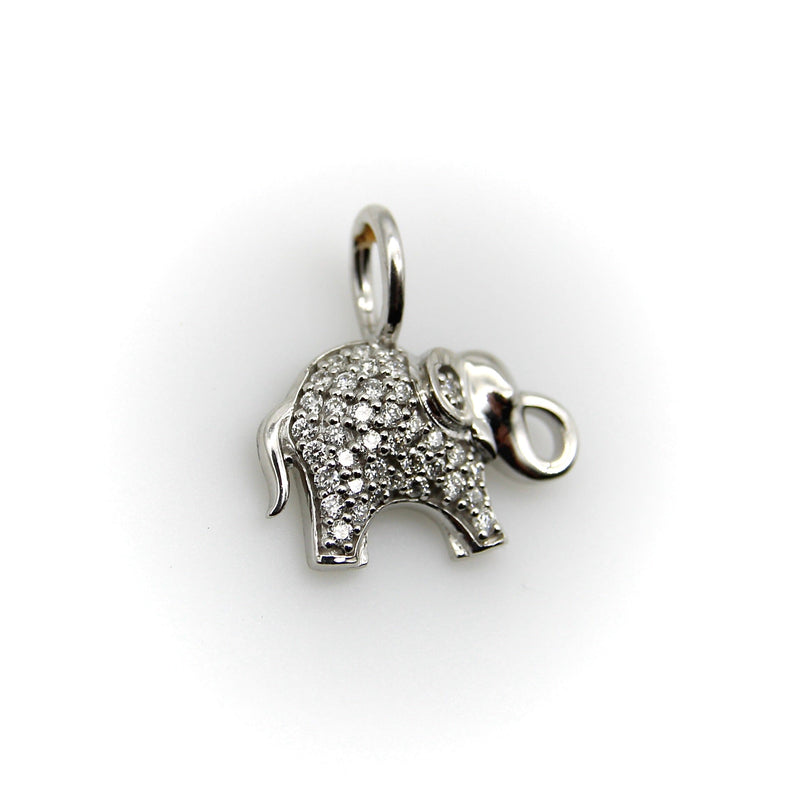 14K White Gold Elephant Charm with Pave Diamonds Charm Kirsten's Corner 