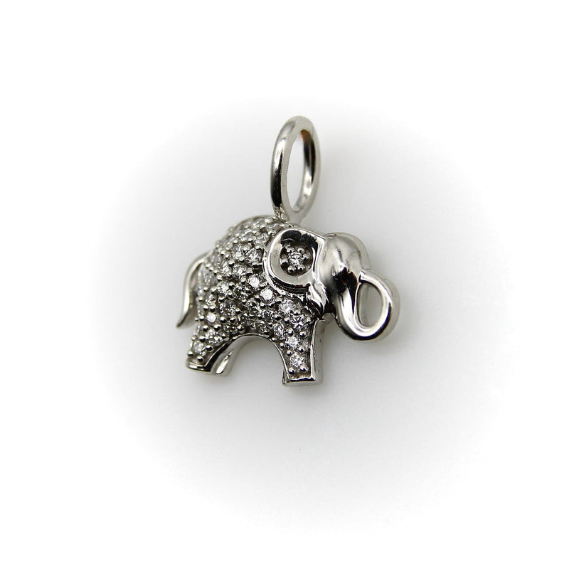 14K White Gold Elephant Charm with Pave Diamonds Charm Kirsten's Corner 