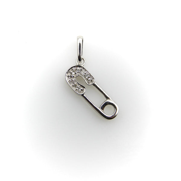 14K White Gold Diaper Pin Charm with Diamonds Charm Kirsten's Corner 