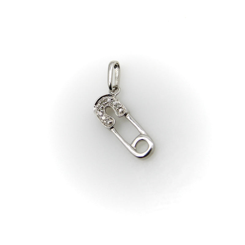 14K White Gold Diaper Pin Charm with Diamonds Charm Kirsten's Corner 