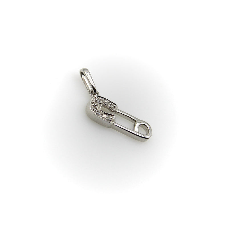 14K White Gold Diaper Pin Charm with Diamonds Charm Kirsten's Corner 