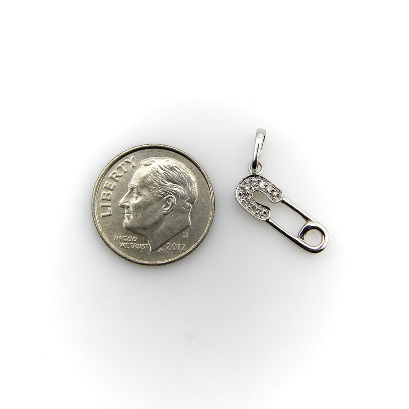 14K White Gold Diaper Pin Charm with Diamonds Charm Kirsten's Corner 