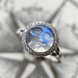 18K Gold 1950’s Carved Moonstone Man in the Moon Ring with Diamonds RING Kirsten's Corner 