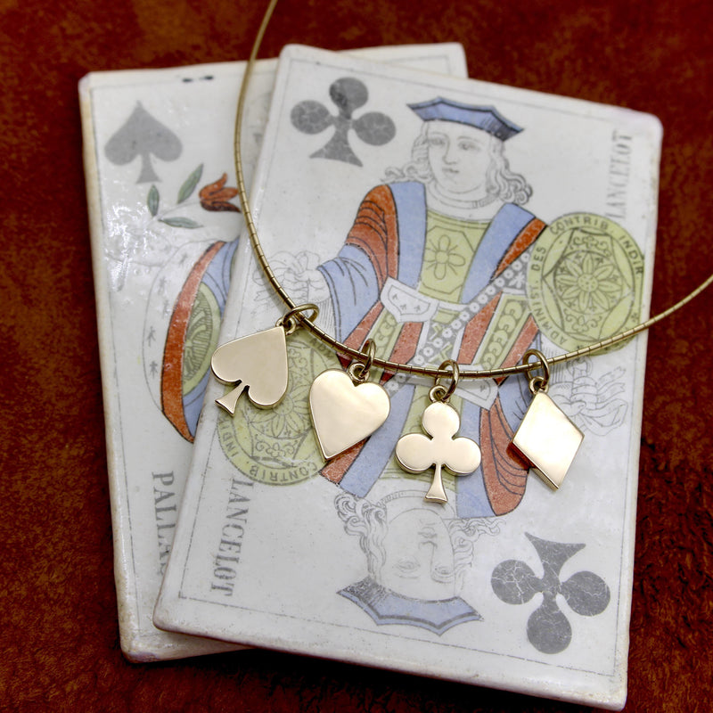 18K Gold Vintage Playing Card Club Suit Pendant Charm Kirsten's Corner 