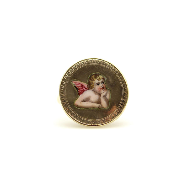 14K Gold Victorian Enamel Winged Cherub Ring Kirsten's Corner 