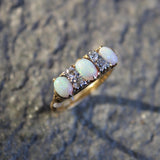 Edwardian 18K Gold Opal and Diamond Three-Stone Ring ring Kirsten's Corner 
